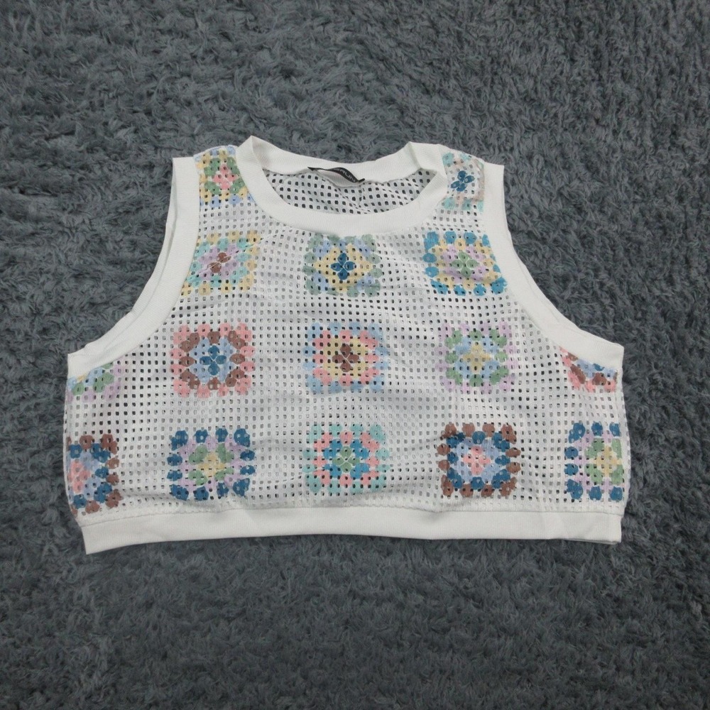Incerun Shirt Mens Medium White Mesh Crochet Crop Tank Top Festival Sleeveless